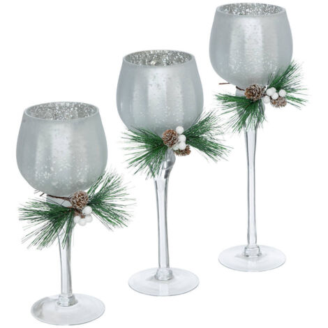 Teelichthalter mit Weihnachtszweig, 3er-Set