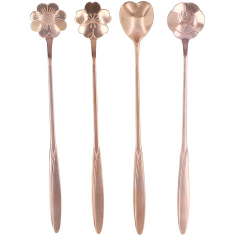 Teelöffel aus roségoldenem Edelstahl in Blumen- und Herzform für Dessert, Eis und Tee