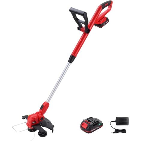 TEENO 20V Coupe Bordures Sans Fil 30cm ,Une batterie de 2A Lithium Coupe-Bordures Sans Fil -1H Chargeur Rapide - Manche Télescopique - Poignée Réglable - Rouge