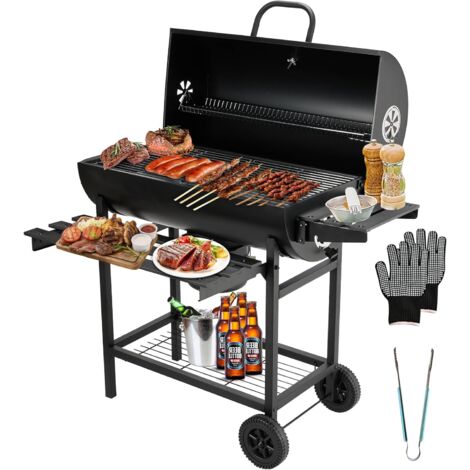 TEENO BBQ Chariot de barbecue, Grill XXL à Charbon avec Couvercle,  Thermomètre,Tiroir à Cendres,Gants anti-brûlures, Évent Réglable,Grand Barbecue au Charbon de Bois (Basic)