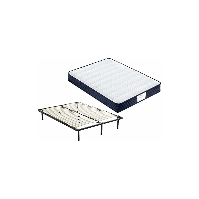 Ensemble Composè:Matelas a Memoire de Forme Matelas+Sommier à Lattes sur Pieds-4 Pieds Inclus(Ensemble 90x190,22) - Teeno