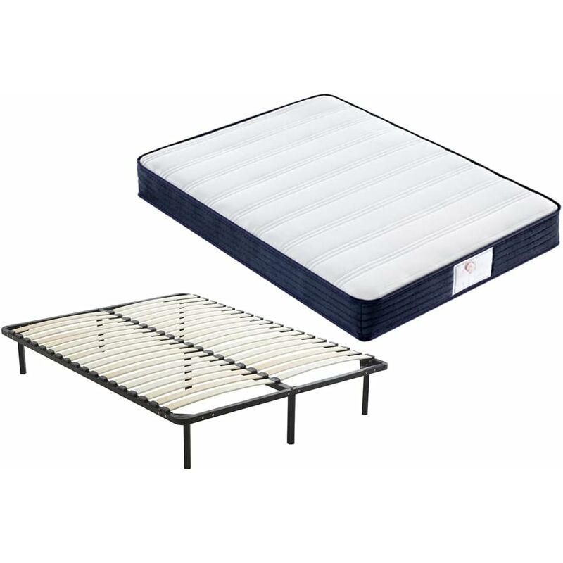 Teeno - Ensemble Composè:Matelas a Memoire de Forme Matelas+Sommier à Lattes sur Pieds-7 Pieds Inclus (Ensemble 140x190,22)