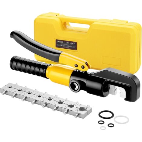 TEENO Pince à Sertir Hydraulique 10T avec 9 Matrices Hexagonales Course 12mm,Coffret de Outil de Sertissage 4-70 mm² pour Cosses de Câbles en Cuivre et aluminium