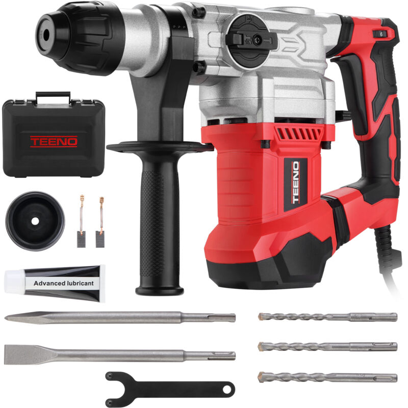 Réglable,Souple Marteau Perforateur, 1500W 7J, 6 Vitesses, 4 Fonctions & Plus Rapidement Changer Le Mandrin SDS-Plus, Embrayage de Sécurité &