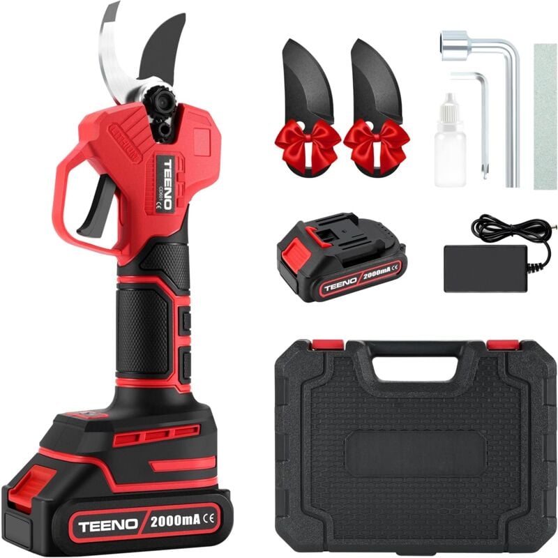 Sécateur Électrique Sans Fil 21V, 1x2000 mAh Batteries Professionnel Sécateur Lame Convient Pour Les Jardins Les Branches - Teeno