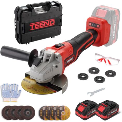 Teeno smerigliatrice angolare elettrica senza fili brushless 21v, smerigliatrice angolare con 2 batterie 4.0ah, dischi da taglio ø 125mm, 9100rpm motore 1000w, disco a lamelle per tagliare, molare