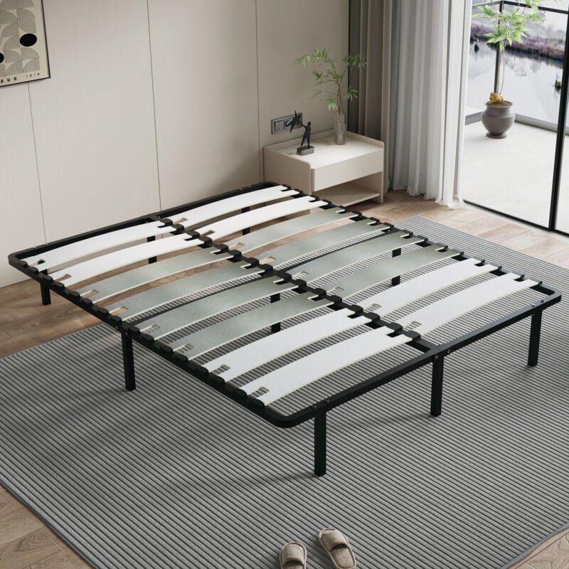 Teeno - Sommier 160x200cm, 2x8 Lattes de 125 mm, 9 Pieds, Lit 160x200cm, Montage Rapide, Sommiers à Lattes en Bois pour Adulte