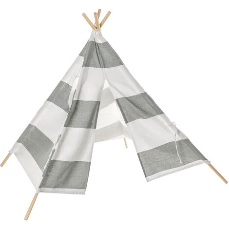 main image of "Teepee Tent Kids Cotton Canvas Pretend Play House(grey+white)"