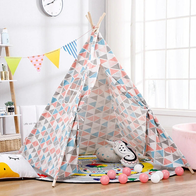 Tente tipi Portable pour enfants maison de jeux toile de fond de Camping pour enfants (rose 135cm)