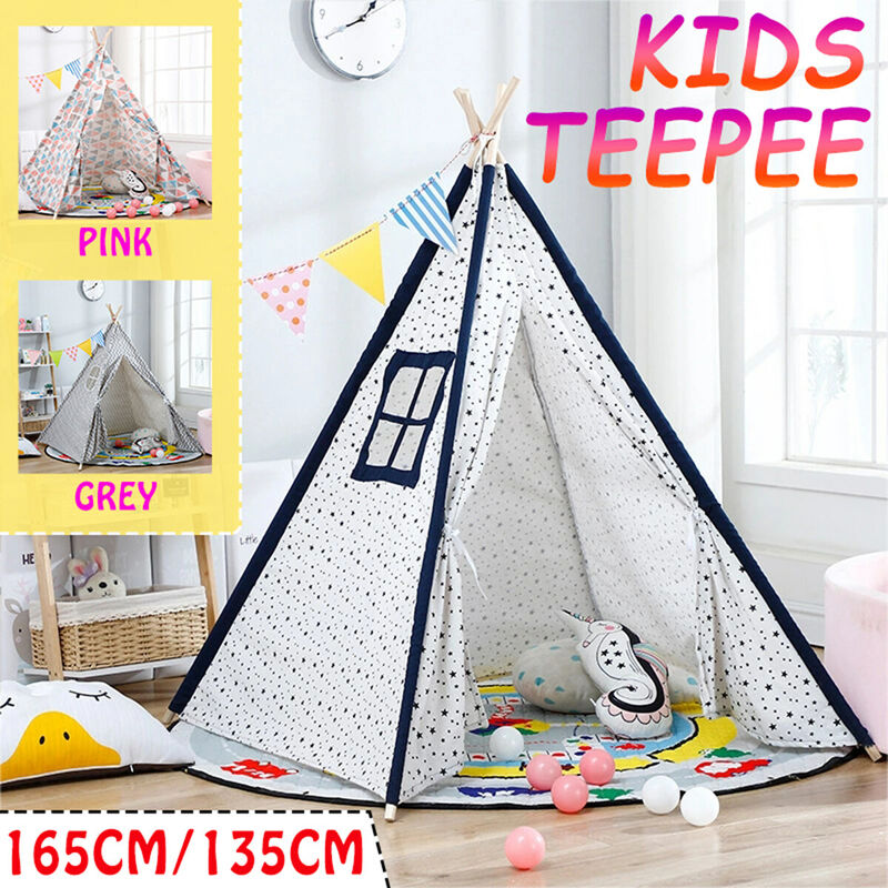 Tente tipi Portable pour enfants maison de jeu toile de fond de couchage Camping (bleu foncé 135cm)