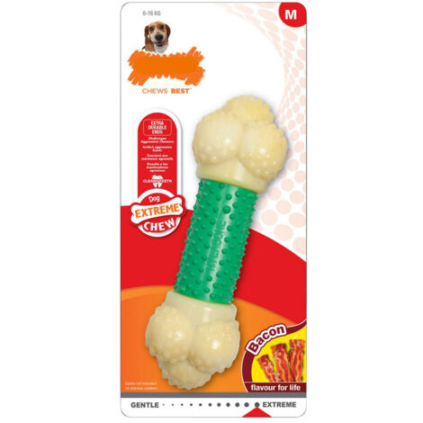 Teether de nylabone extreme chew double action bacon mint 2 in 1 gum size m nylon