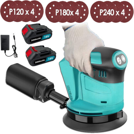 Teetok – Ponceuse orbitale sans fil 18V – Moteur Brushless 500W – Vitesse 6000-12000 tr/min – 12 feuilles abrasives 125mm – Sac à poussière inclus - 12PCS