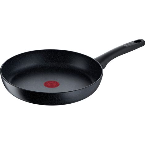 Tefal Black Stone G28106 - Padella 28 cm, rivestimento antiaderente Mineralia+ sicuro, segnale termico, adatta per cottura a induzione, effetto pietra, colore: Nero