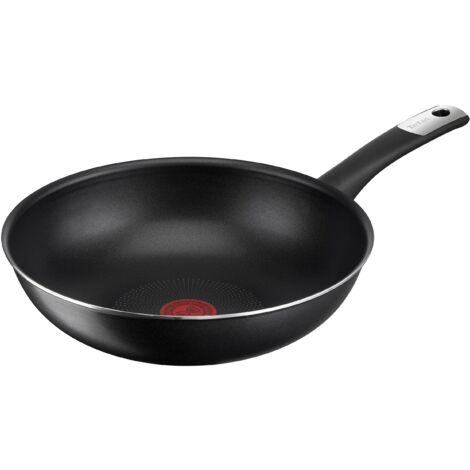 Tefal C38819 Hard Titanium Essential Wok Padella 28 cm  Rivestimento antiaderente con particelle di titanio  Indicatore di temperatura del segnale termico  Lavabile in lavastoviglie  Made in