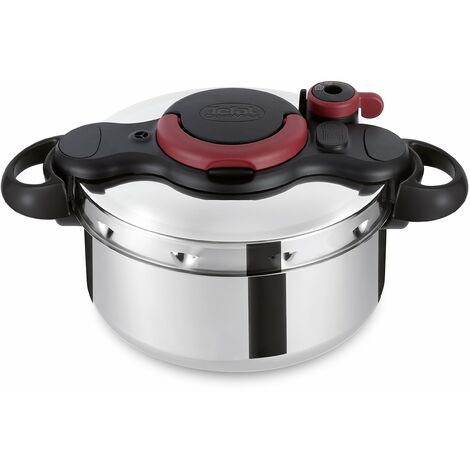 Tefal Clipso minut Easy – Pentola a Pressione in Acciaio Inox con 5 Sistemi di Sicurezza e Chiusura Facile con Una Sola Mano, Colore: Nero 6 Litros Multicolore, 6 Litri, Vetro