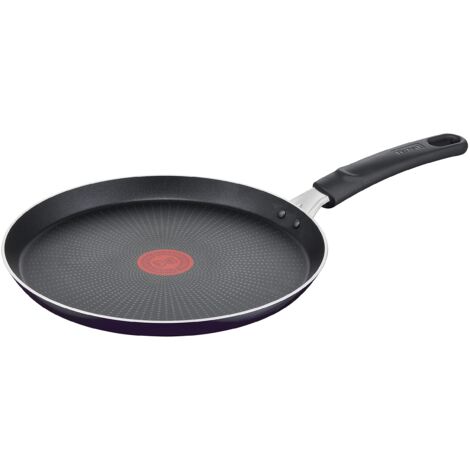 Tefal D52610 Resist - Padella per crêpe 25 cm, rivestimento antiaderente in titanio sicuro, indicatore di temperatura del segnale termico, facile da pulire, tecnologia Flame Protect, colore nero