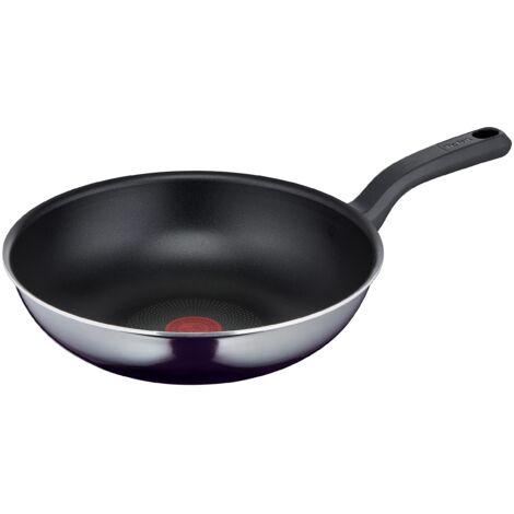 Tefal D52619 Resist padella wok  rivestimento antiaderente sicuro in titanio  indicatore di temperatura del segnale termico  facile da pulire  Tecnologia Flame Protect  nero  28 cm/profondità
