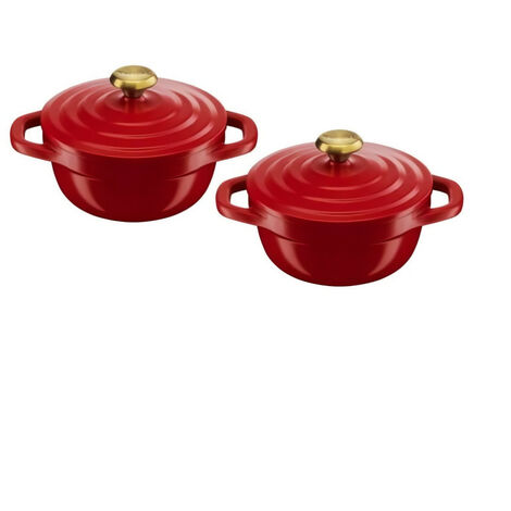 TEFAL E254S204 Air Set 2 mini-cocottes Rouge 11 cm, légeres en fonte d'aluminiumtous feux dont induction, revetement céramique