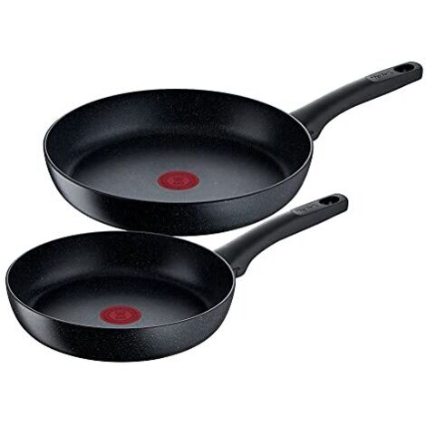 Tefal G28191 Black Stone - Set di 2 pan da 24/28 cm, rivestimento non adesivo, indicatore di temperatura del segnale termico, adatto per induzione, nero