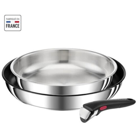 Tefal Ingenio Preference Lot 3 pièces, Poêles 24/28 cm + poignée amovible, Empilable, Acier inoxydable, Induction, France