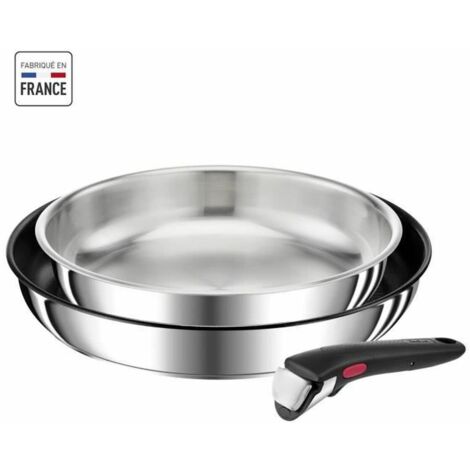 Tefal Ingenio Preference Lote de 3 piezas, Sartenes 24/28 cm + mango extraíble, Apilable, Acero inoxidable, Inducción, Francia