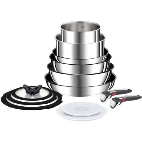 Tefal Ingenio Preference ON Set di pentole e padelle, 13 pezzi, impilabili, manico rimovibile, salvaspazio, antiaderente, a induzione, in acciaio inox, L9749432