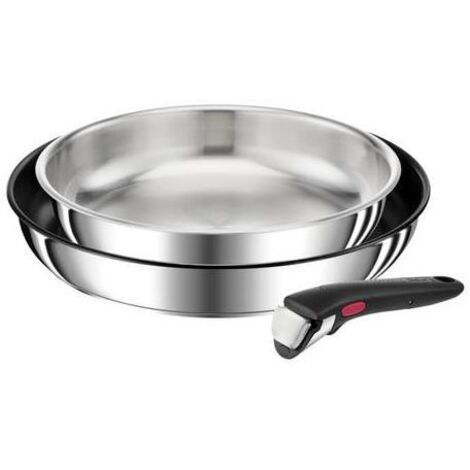 Tefal Ingenio Preference Set di 3 pezzi, Padelle 24/28 cm + manico removibile, Impilabile, Acciaio inossidabile, Induzione, Francia