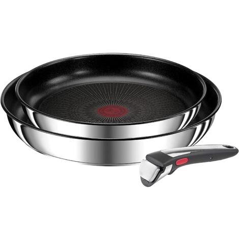 Tefal Ingenio - Set di 2 padelle 24/28 cm + manico rimovibile, induzione, acciaio inossidabile, rivestimento antiaderente, impilabile, lavabile in lavastoviglie, made in France, Preference On L9749302