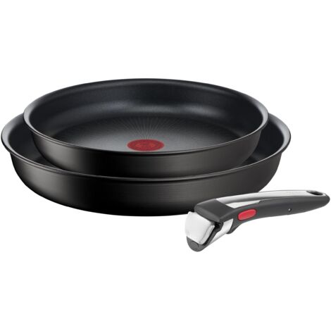 Tefal Ingenio Unlimited ON L3959143 - Set di 3 padelle antiaderenti a induzione, padelle da 24 e 28 cm, 1 manico rimovibile, facile da pulire, indicatore di calore, colore: nero