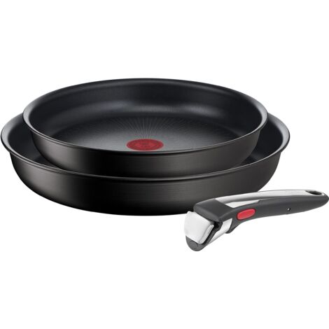 Tefal Ingenio Unlimited On - Set di 2 padelle + manico estraibile: padelle da 22 e 26 cm, manico intercambiabile, padelle antiaderenti, rivestimento titanio, Thermo-Signal, colore: Nero