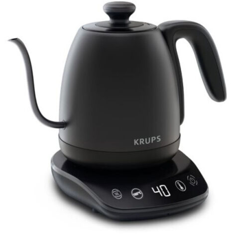 Tefal Krups Bouilloire col de cygne, Polyvalente, Thé, Café, Infusion, 8 températures, Maintien au chaud 30 min, Couvercle amovible, Café Control BW923810, Noir