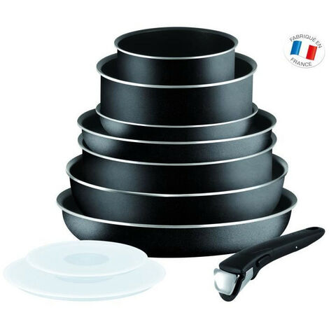 TEFAL L2008802 Batterie de cuisine 10 pieces Ingenio Essential - Tous feux sauf induction - Fabrication française - Noir