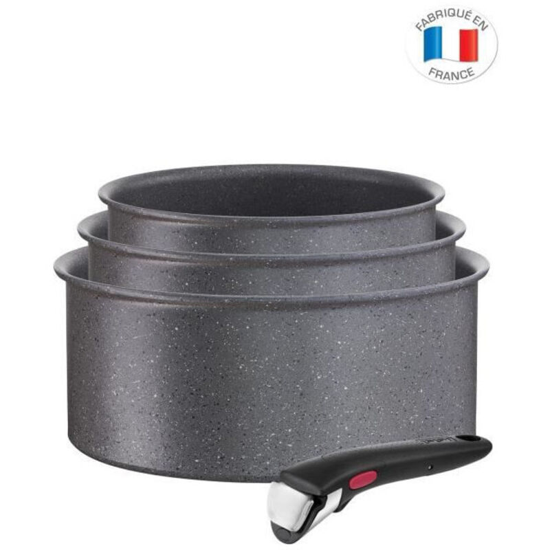 Batterie De Cuisine 3 Pièces Empilable Acier Inoxydable Revêtement Anti adhésif Tous Feux Dont Induction Poignée Amovible Ingenio Natural Force Tefal Le Lot - vue 3