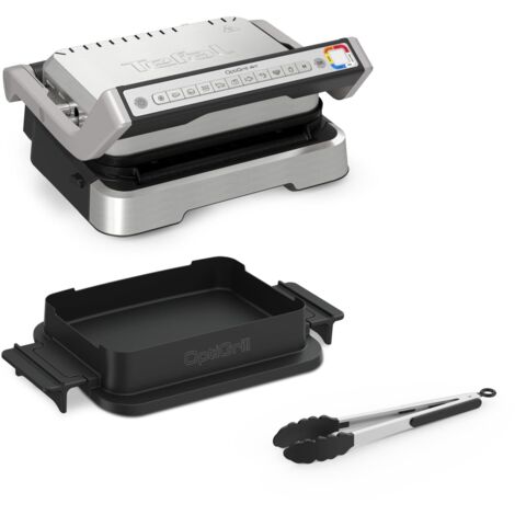 Tefal OptiGrill GC776D10 - Griglia a contatto 4 in 1 con vassoio, apribile, 9 programmi, indicatore del livello di cottura, griglia elettrica, forno, in acciaio inox/nero