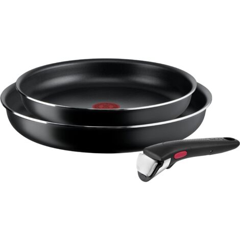 Tefal Set di padelle Ingenio Easy On, impilabile, facile da pulire, rivestimento antiaderente, manico rimovibile, indicatore di calore, L1599302, nero, set da 3 pezzi