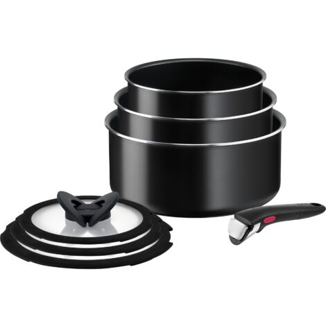 Tefal Set di padelle Ingenio Easy ON Try-Me, 7 pezzi, impilabili, con manico rimovibile, salvaspazio, antiaderente, nero, L1599602