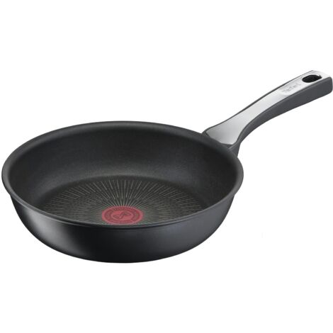 Tefal Unlimited On G25904 Padella da 24 cm con rivestimento antiaderente in titanio antigraffio e segnale termico, senza PFOA, adatta per tutti i piani cottura, anche per fornelli a induzione, nero