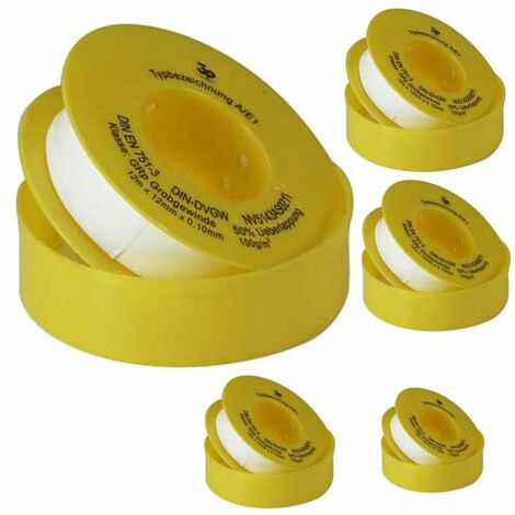Teflon Dichtband GROB, DIN DVGW 12m x 12mm x 0,1mm, 5er Sparpack