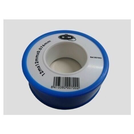 Teflon Fontanero Baja Densidad 12Mmx0,075Mmx12Mt Ptfe Az/Bl S M