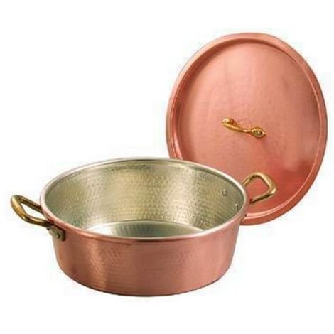 Tegami Rame Stagnato 2 Manici senza Coperchio Diametro 32 cm