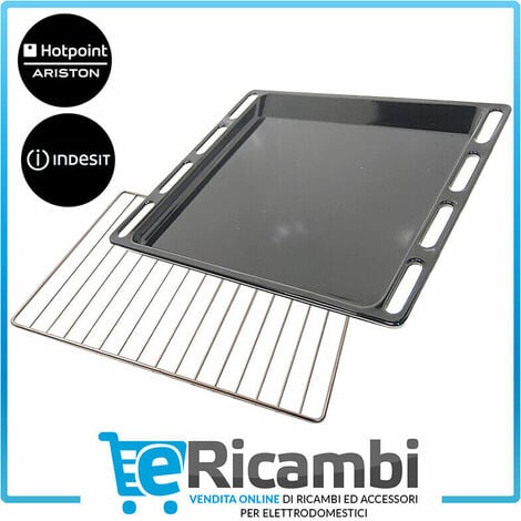 HOTPOINT ARISTON Teglia, Leccarda + griglia per Forno Ariston Indesit. Dimensioni 44,7 x 36,5 x 2 cm, Smaltata Nera, Ricambi Originali C00137834