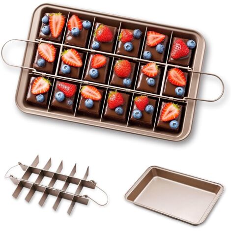 Teglia per brownie con divisori, teglia antiaderente per brownie, teglia per torta in acciaio al carbonio con 18 cavità per cuocere al forno, biscotti, mousse, pane, 31 x 20 x 4,9 cm
