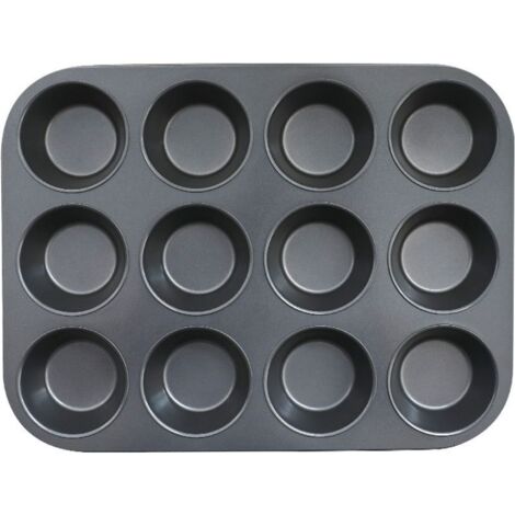 Teglia per muffin, 12 pezzi, antiaderente, lavabile in lavastoviglie, acciaio al carbonio, serve 12 muffin, richiede poco grasso o burro per la cottura