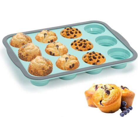 Teglia per muffin a 12 cavità - Misura standard - Silicone - Con struttura in metallo - Antiaderente - Per cupcake, brownie, budini - Senza BPA