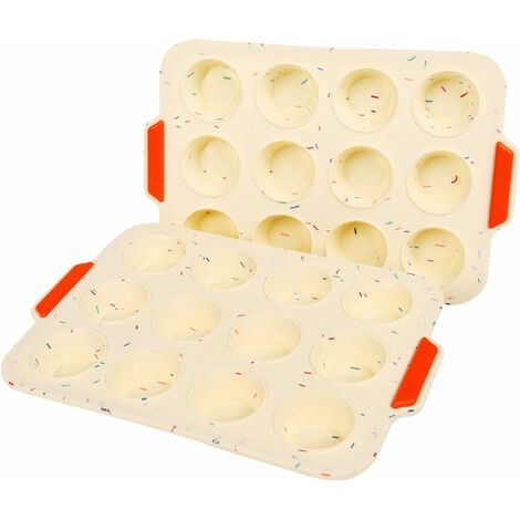 2 pezzi Teglia Muffin Contenitori in silicone,1 pennello per olio teglia per cupcake a 12 cavità antiaderente,Teglia per Cupcake 