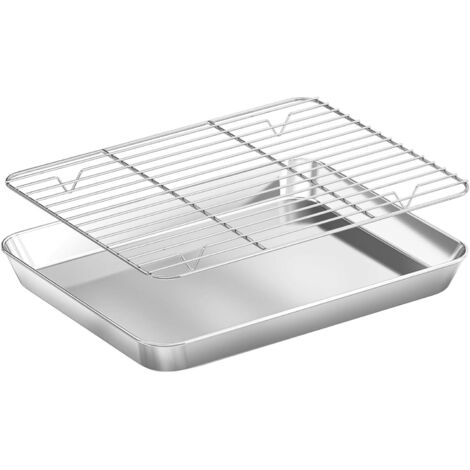 Teglia rettangolare con griglia, teglia, griglia di raffreddamento, 2620 cm, teglia universale in acciaio inox, adatta per dolci, pizze, biscotti, carni