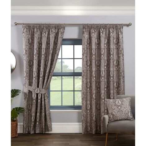 Tegola Pencil Pleat Curtain Pair Taped Top Ready Made Curtains Charcoal 46x72"