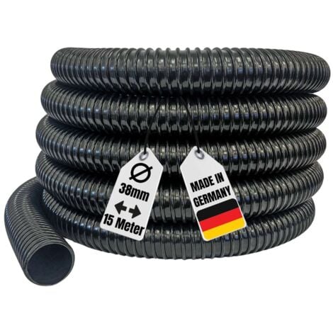 Teichschlauch 15 Meter Länge 38 mm 1 1/2" schwarz Top Qualität Spiralschlauch