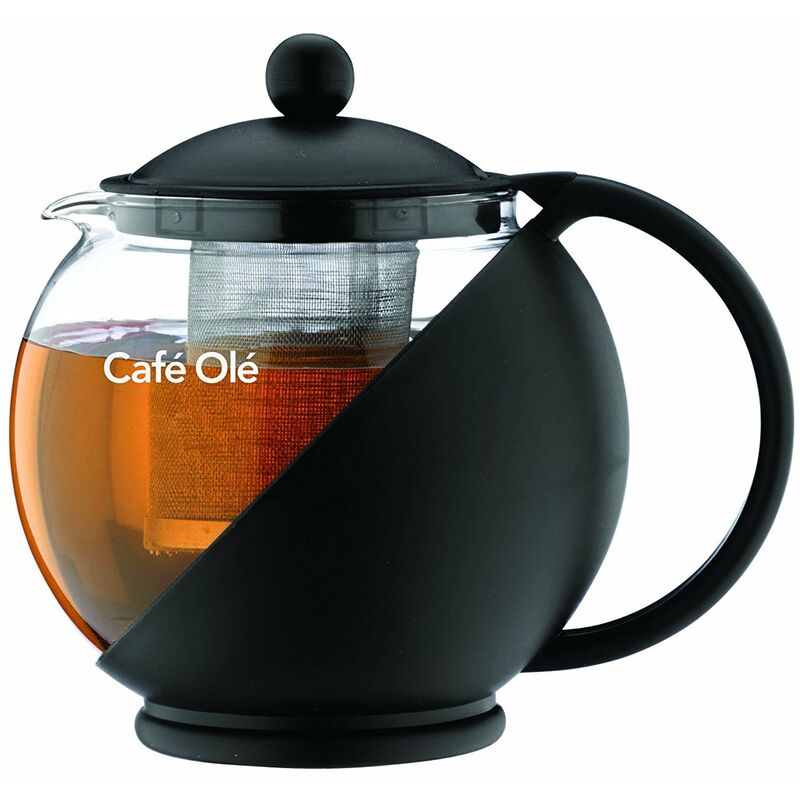 Image of Café Olé Everyday Round Teiera Infusore Cestino Teiera in vetro Foglie sciolte 700 ml/24 oz, Nero, 700 ml / 0,7L