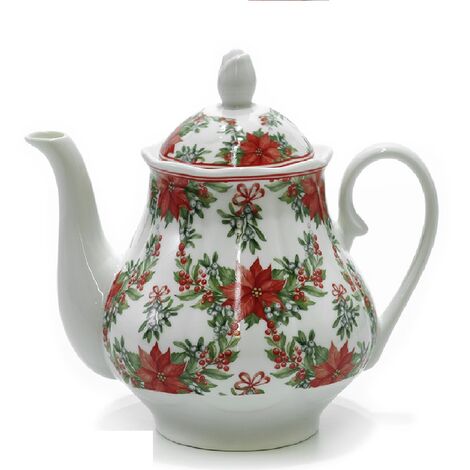 Teiera Bianca con decorazione stella di natale rossa LT 1,2 in porcellana